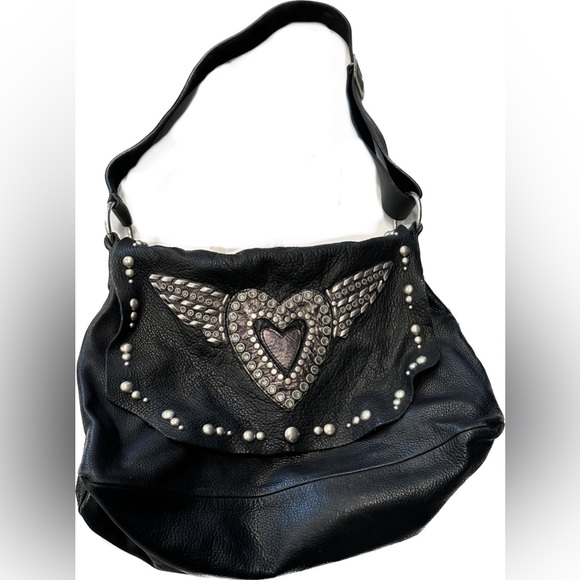 Leatherock Handbags - Leather Rock USA Gorgeous Messenger Crossbody Bag Winged Heart Sparkly Design.
